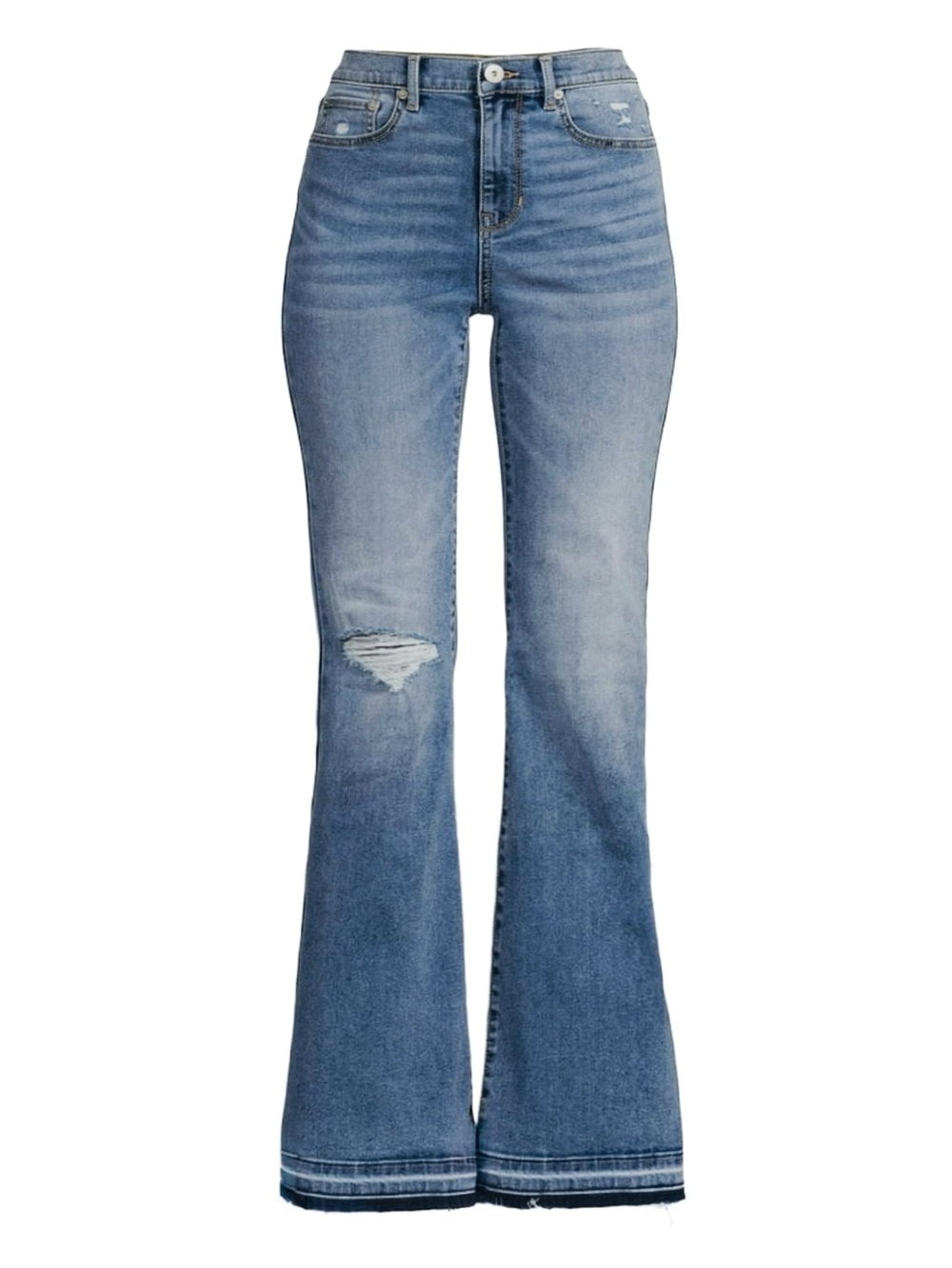 No Boundaries High Rise Flare Jeans Distressed Released Hem